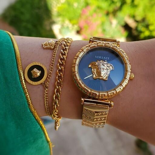 ست ساعت زنانه ورساچه صفحه آبی با دستبند شیک